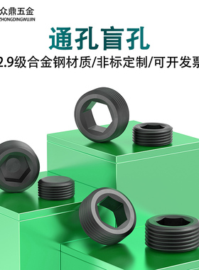 12.9级盲孔高强度合金钢内六角堵头PT1/8丝堵喉塞螺塞NPT3/8