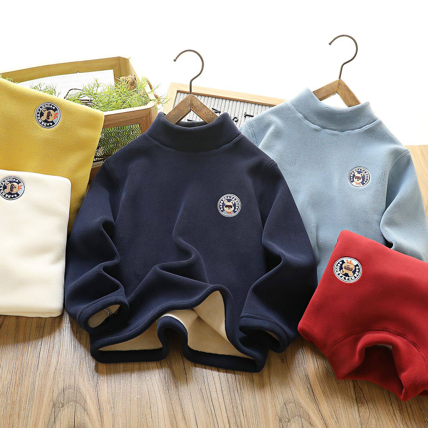 蚕丝羊毛熊猫同学儿童半高领澳粒绒打底衫内校服神器休闲字母印花