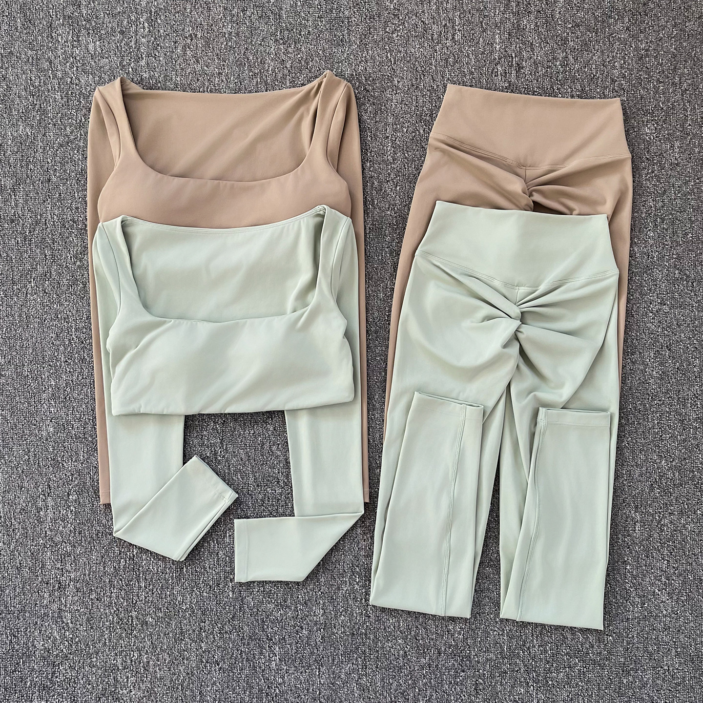 欧美夏季裸感紧身瑜伽套装高腰速干磨毛跑步运动健身服两件套女,运动服/休闲服装,健身套装,淘宝优惠券,粉丝福利购,淘宝优惠卷