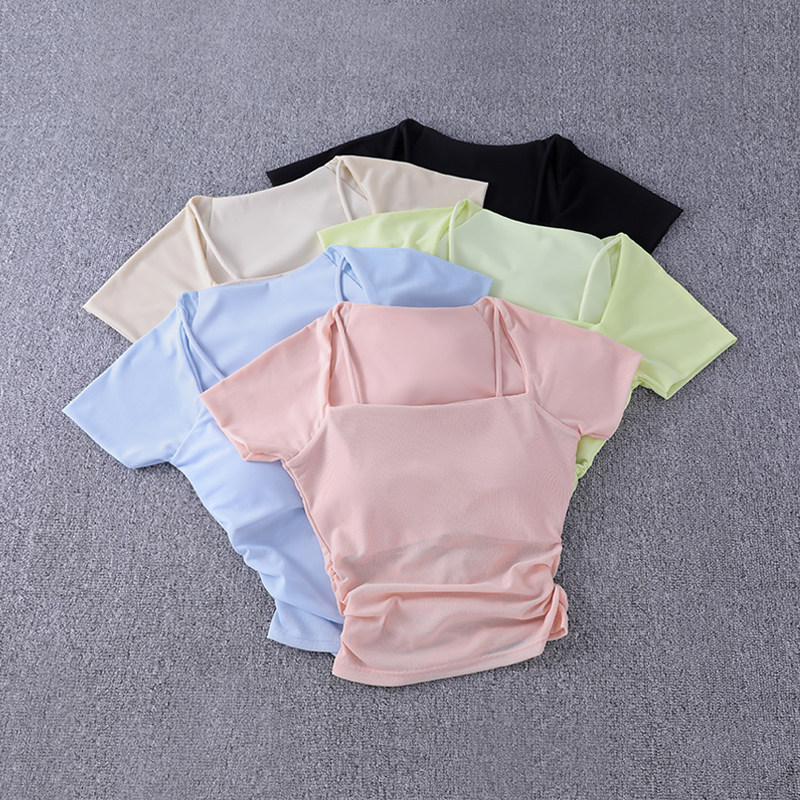 瑜伽服女夏带胸垫短袖T恤运动上衣高端气质显瘦普拉提训练健身服,运动服/休闲服装,运动T恤,淘宝优惠券,粉丝福利购,淘宝优惠卷