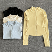 新款 健身服女插兜户外瑜伽上衣 健身拉链立领运动外套跑步训练长袖