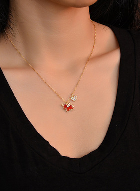 【新品】爱心小马女s925纯银项链高级时尚锆石红色本命年吊坠饰品