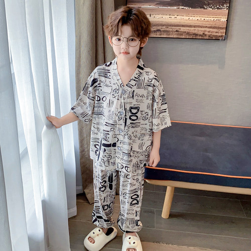 男童绵绸睡衣套装卡通薄款