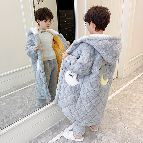 加厚款三层夹棉保暖大童月亮睡衣