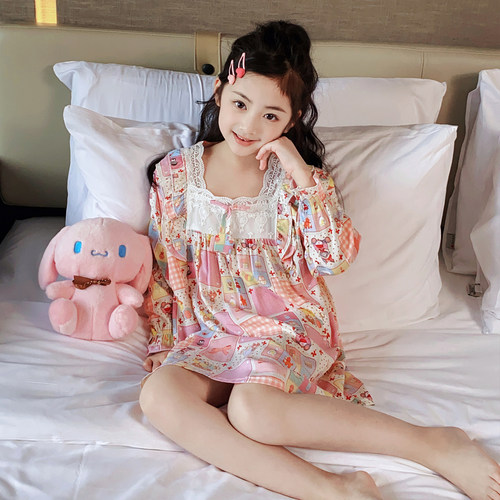 女童睡裙绵绸夏季棉绸儿童薄款短袖宝宝小孩大睡衣2025新款家居服