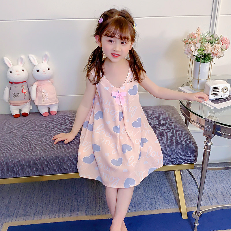 女童睡裙绵绸夏季棉绸儿童薄款吊带宝宝无袖小孩睡衣灰爱心家居服,童装/婴儿装/亲子装,家居裙/睡裙,淘宝优惠券,粉丝福利购,淘宝优惠卷