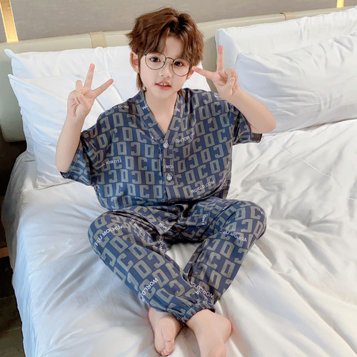 儿童棉绸睡衣薄款男童小孩绵绸夏季天家居服大童2025新款宝宝套装