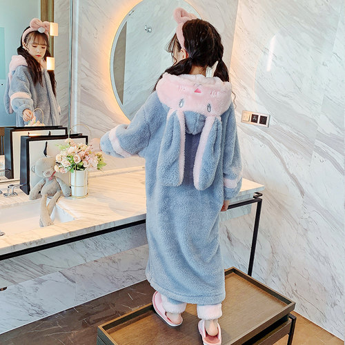 儿童睡衣珊瑚绒秋冬连帽保暖加厚