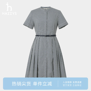 【专柜正品】Hazzys哈吉斯短袖印花连衣裙女士夏季裙子