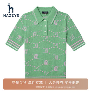 春夏休闲上衣女 专柜正品 Hazzys哈吉斯Polo领短袖 针织衫