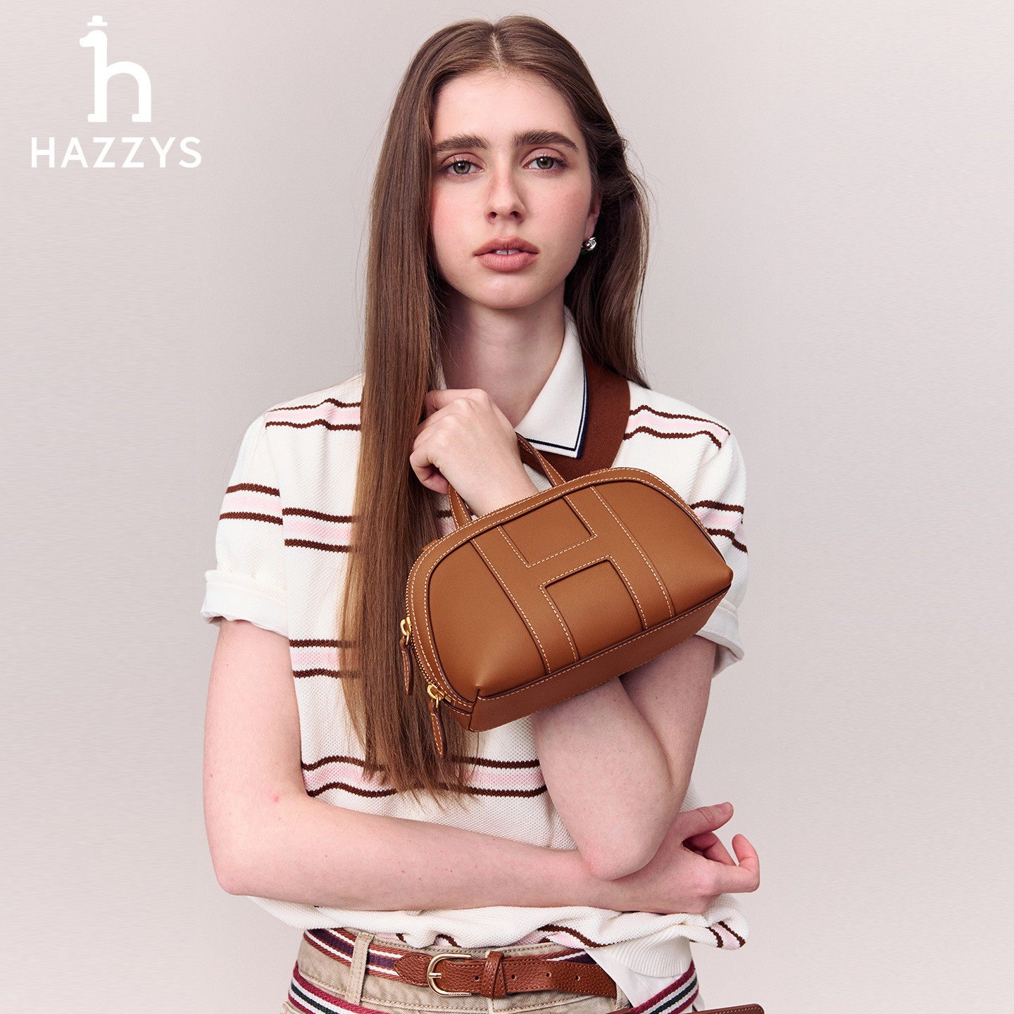 【专柜正品】Hazzys哈吉斯女士棕色贝壳包休闲通勤时尚迷你随身包