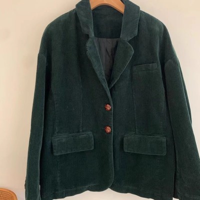 2025秋冬新款  墨绿色 灯芯绒西装外套女宽松长袖休闲百搭上衣