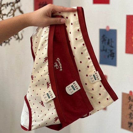 【好-新的开始】本命年红色少女甜美蝴蝶结内裤女A类纯棉7A加长裆