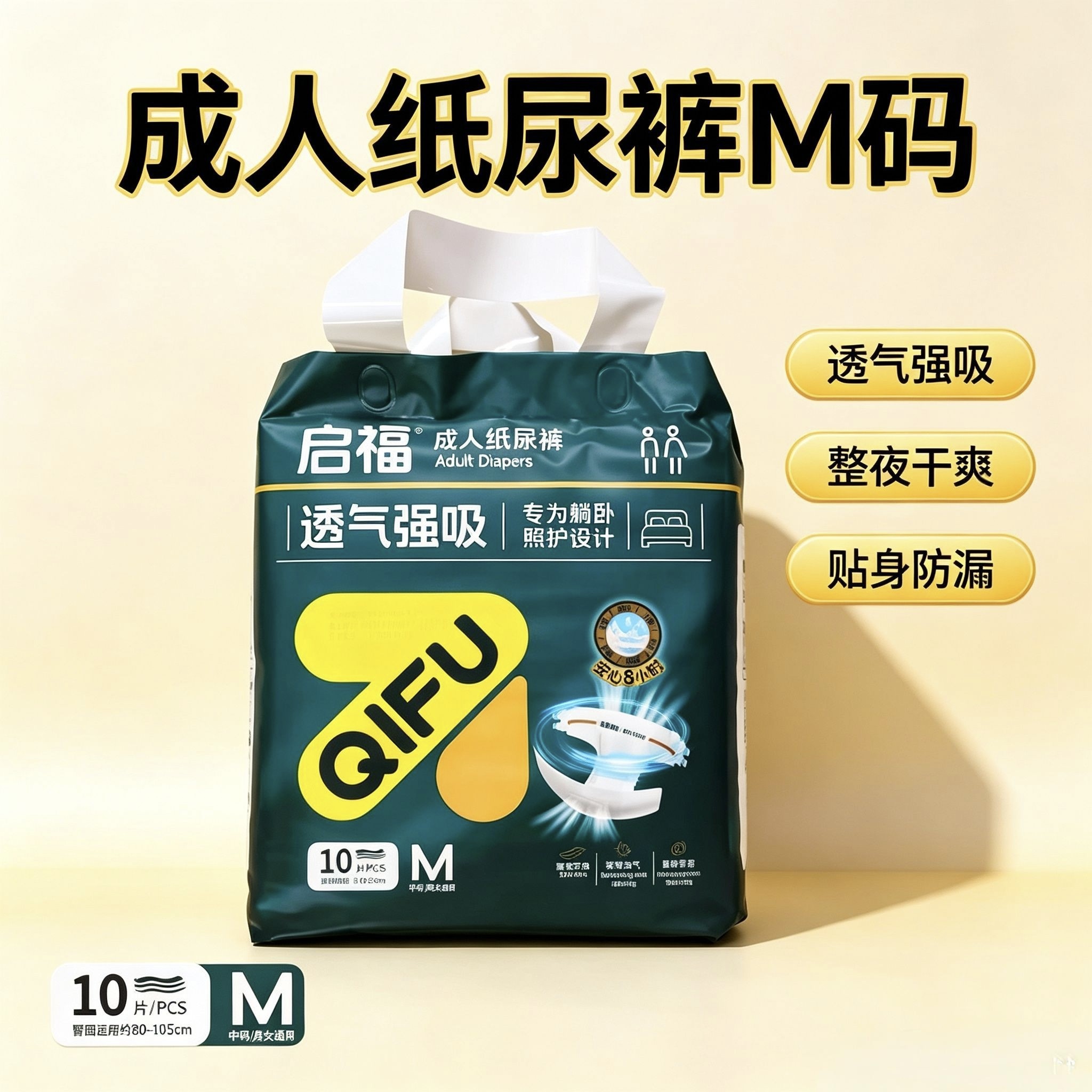 启福成人纸尿裤透气强吸日夜通用M/L码老人一次性护理防漏加厚