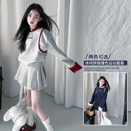 女童2025春秋短款时尚运动套装宽松韩版学生休闲两件套卫衣