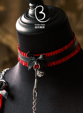 【芭比】蕾丝蝴蝶结项圈puppy铃铛choker颈带牵引绳女m皮质K9