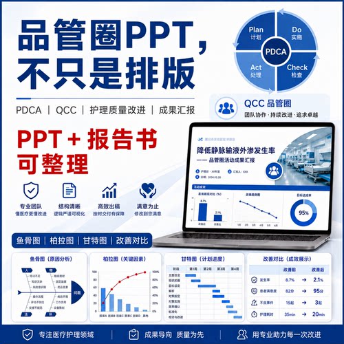 品管圈PPT制作PDCA护理质量改进QCC成果汇报医护医学排版美化代做