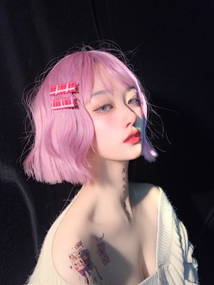 少女心粉色格子一字夹醋酸