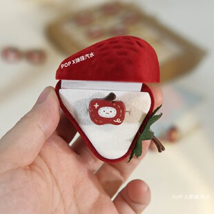 POP X 原创手作 emo小苹果可爱文艺日系粘土手绘复古戒指小众耳钉