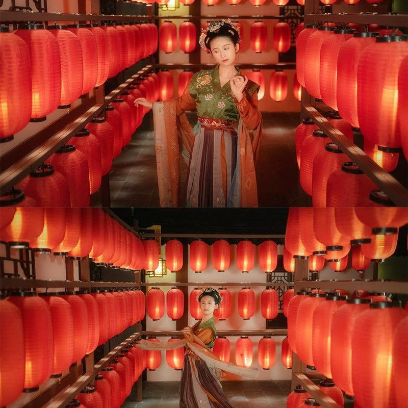 唐朝中式红灯笼墙装饰发光古风灯笼汉服拍照背景道具国潮宫灯定制