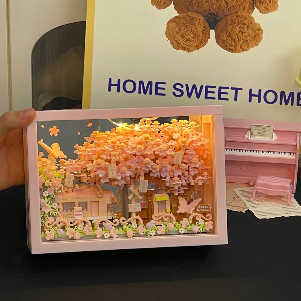 积木樱花相框女生系列生日礼物