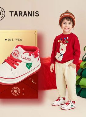 泰兰尼斯211学步鞋男女童冬新款圣诞限定款加绒机能鞋 T25T4D5446