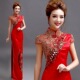 新年宴会修身 新娘结婚回门敬酒旗袍长款 2019长中短袖 红色礼服裙女