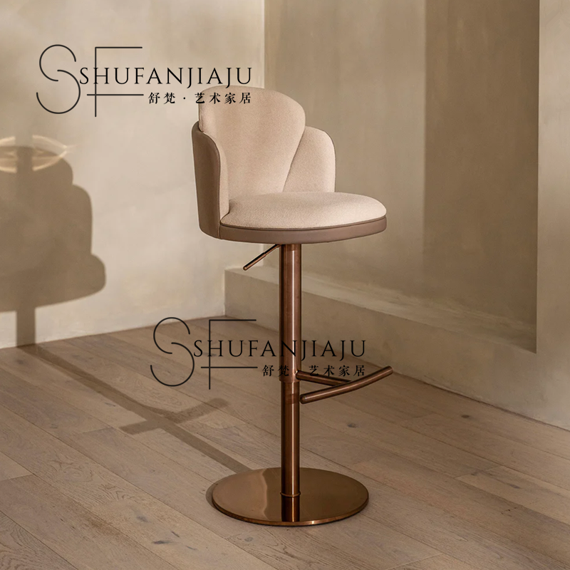 现代简约不锈钢旋转吧椅意式轻奢家用升降岛台椅酒店会所高脚椅