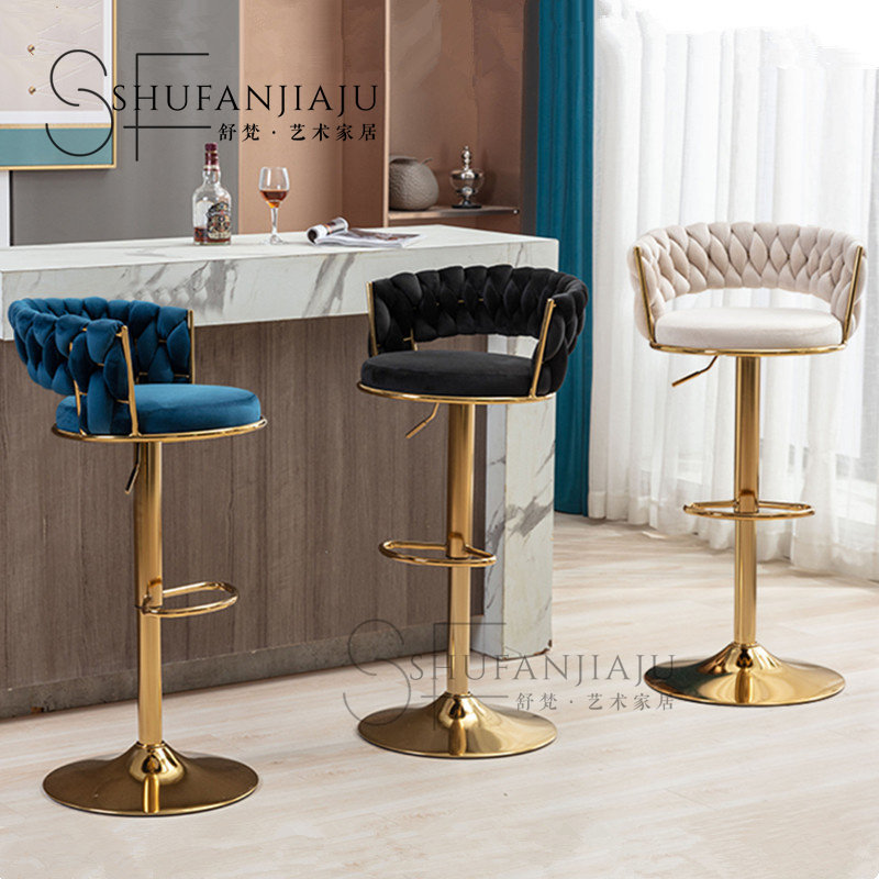 北欧创意酒吧椅轻奢时尚不锈钢旋转升降高脚椅现代家用金属岛台椅