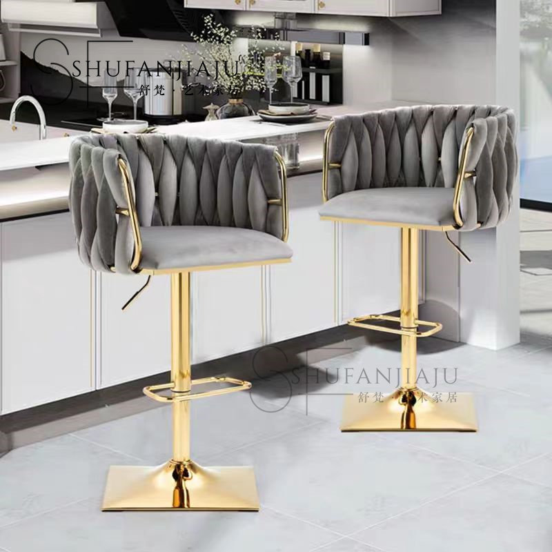 北欧轻奢酒吧椅简约金属吧台椅升降旋转时尚高脚凳家用酒店前台椅
