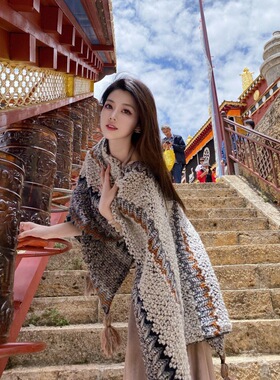 采梦阁四季流苏度假风女开衩披肩