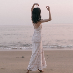 2021新款蕾丝修身连衣裙女夏波西米亚女神泰国沙滩裙海边渡假长裙