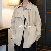 双排扣英伦短风衣法式 与她原创经典 复古休闲中长款 英式 外套女 款