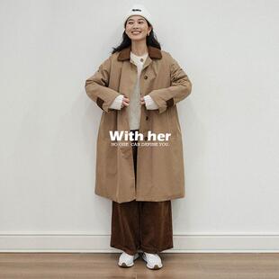 派克棉服 宽松加棉风衣式 与她原创小众设计 巴恩拼接撞色中性工装