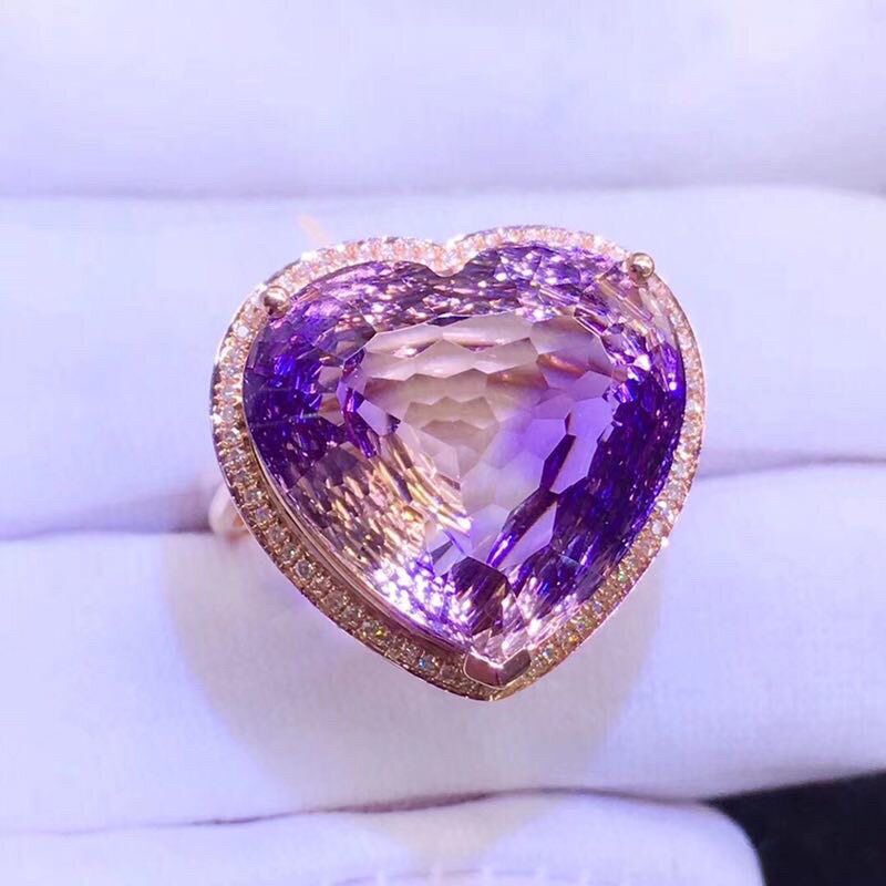 爆款紫黄晶戒指颗颗半紫半黄渐变色和谐美丽戒面颗颗全净体