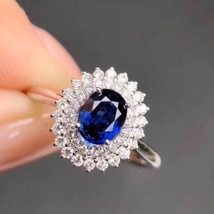 天然斯里兰卡无烧蓝宝石戒指深皇家蓝高净度满火彩精工镶嵌活口