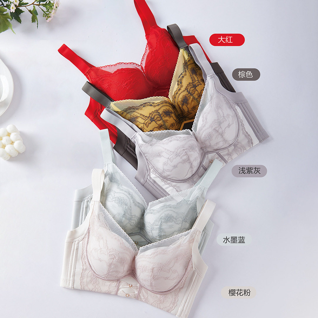 金时依9861内衣女无钢圈收副乳小胸聚拢显大调整型蕾丝薄杯文胸