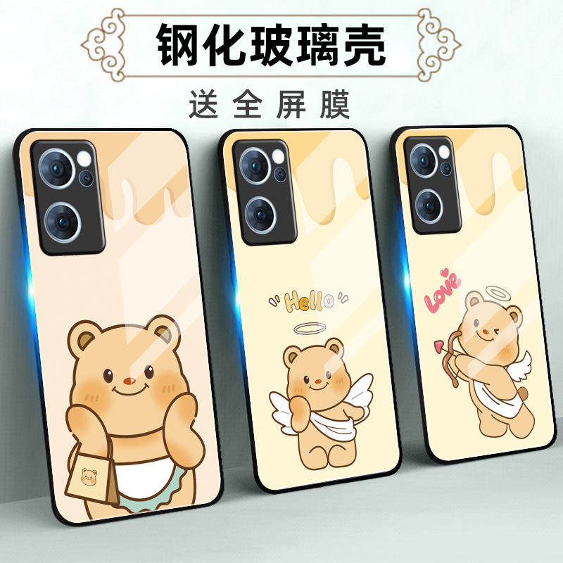 适用OPPOReno7玻璃手机壳7Pro保护套7SE全包软防摔定制薄硅胶黄油小熊创意直边网红液态个性卡通简约男高级情,3C数码配件,手机保护套/壳,淘宝优惠券,粉丝福利购,淘宝优惠卷