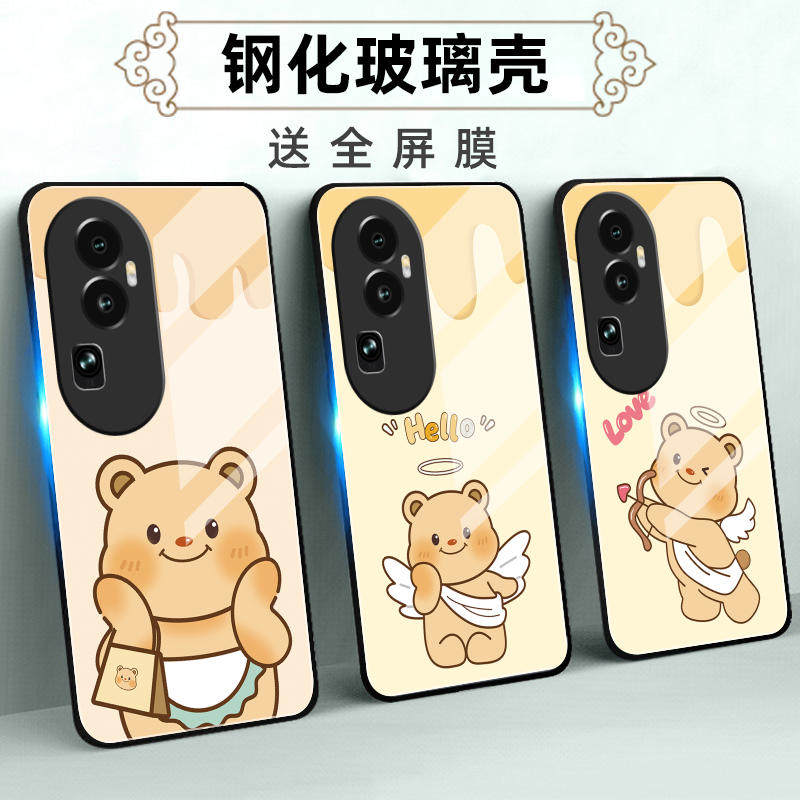 适用OPPOReno10玻璃手机壳Pro保护套+全包软防摔定制薄硅胶黄油小熊直边网红卡通个性女高级新款简约男时尚潮,3C数码配件,手机保护套/壳,淘宝优惠券,粉丝福利购,淘宝优惠卷