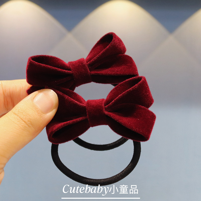 红色丝绒立体蝴蝶结儿童发夹发圈小女孩皮筋女童发绳2025新年头饰