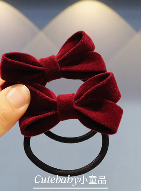 红色丝绒立体蝴蝶结儿童发夹发圈小女孩皮筋女童发绳2025新年头饰