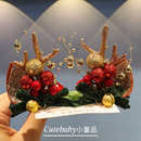 2025圣诞节日红色森系鹿角麋鹿铃铛儿童立体发饰女童头饰女孩发夹