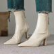 巨巨软 复古真皮尖头弹力瘦瘦靴女细跟高跟短靴气质单靴子 法式
