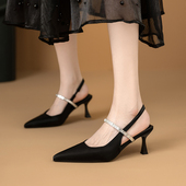 玛丽珍单鞋 真皮黑色高跟鞋 配裙子法式 尖头包头凉鞋 女细跟2026新款