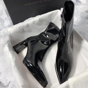 弹力靴女ins强推 马丁靴潮 自留真皮高跟短靴女秋冬瘦瘦靴时装