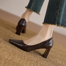 百搭通勤粗跟浅口单鞋 软到爆 女2025新款 羊皮方头高跟鞋 复古法式