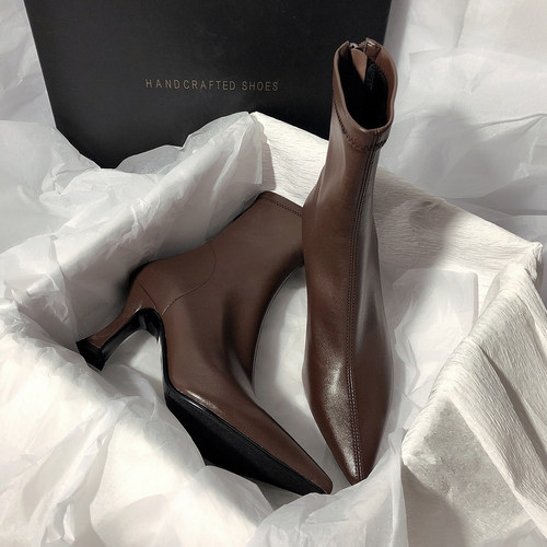 秋冬高跟弹力尖头短靴女