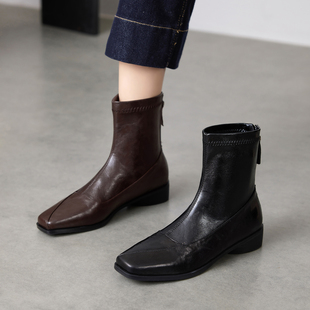 巨好看软羊皮小短靴女2025秋冬新款真皮显瘦软底百搭平底瘦瘦靴女