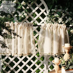 法式 卫生间厨房小窗帘门帘 蕾丝纱帘半帘短帘魔术贴免打孔复古日式