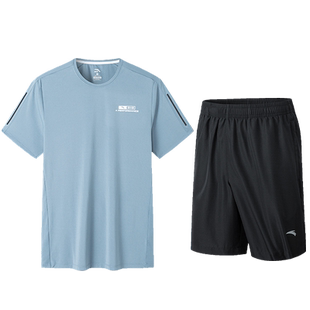 安踏运动套装男夏季2026新款冰丝速干休闲跑步短袖短裤两件套男